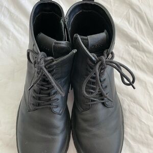 BOSS Men's Black Leather Lace-Up Ankle Boots